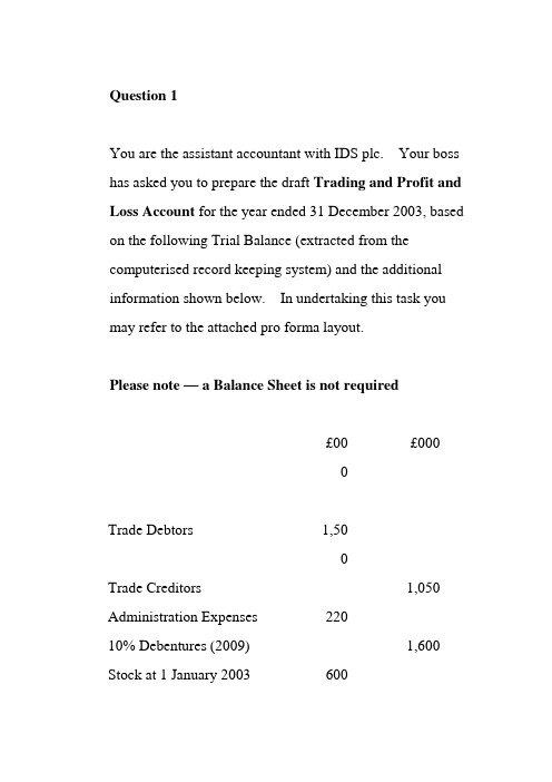 Accounting初级考试题目及答案