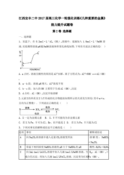 2017届高三化学一轮强化训练《几种重要的金属》能力提升试题卷 含答案