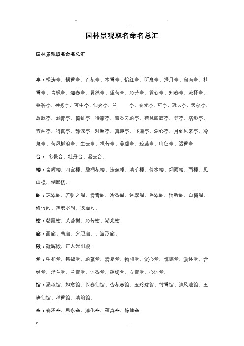 园林景观取名命名总汇