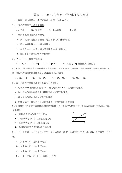 江苏省姜堰二中高二学业水平模拟测试(物理).doc