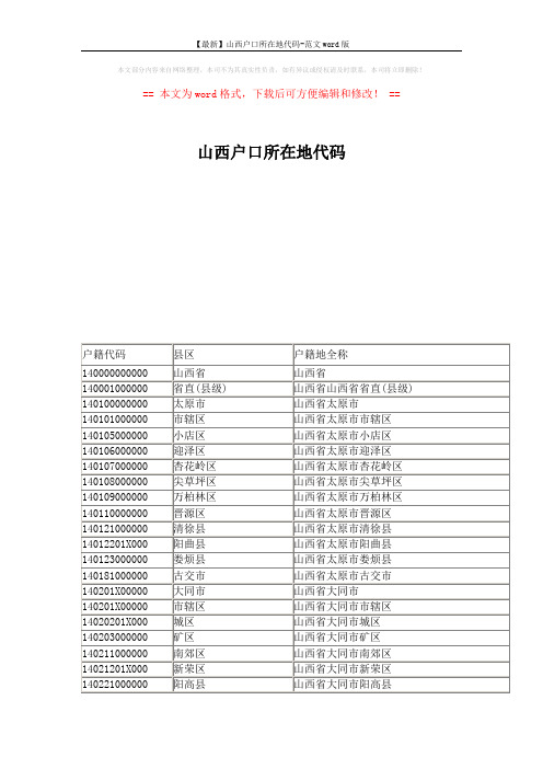 【最新】山西户口所在地代码-范文word版 (5页)