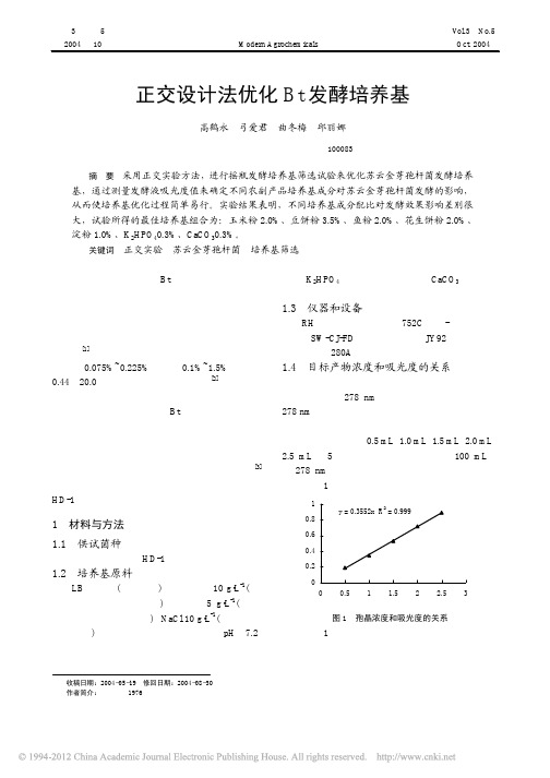正交设计法优化Bt发酵培养基