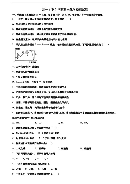 江苏省连云港市2023届新高考高一化学下学期期末学业质量监测试题