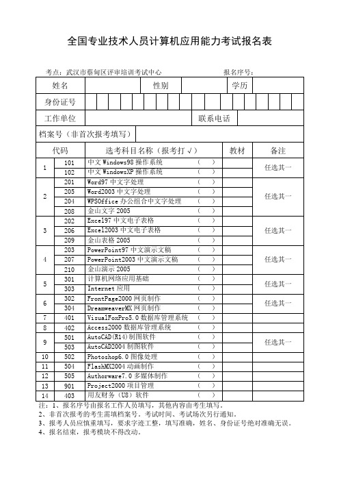 职称计算机模块报名表