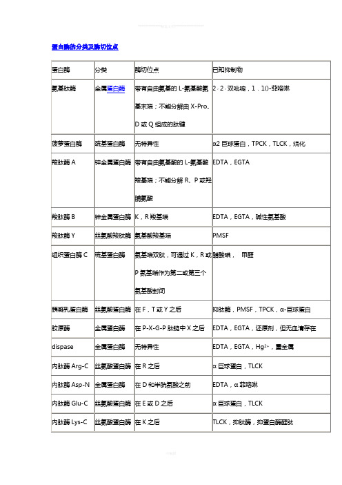 蛋白酶的分类及酶切位点