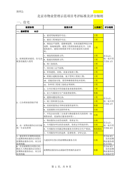 北京市物业管理示范项目考评标准及评分细则