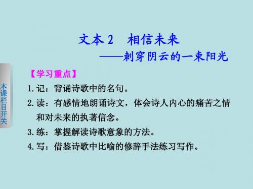 【学案导学设计】2013-2014学年高一语文苏教版必修1【配套课件】：专题一2相信未来——刺穿阴云的一束阳光