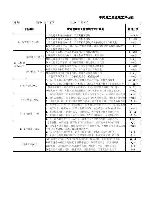 车间员工星级评价表