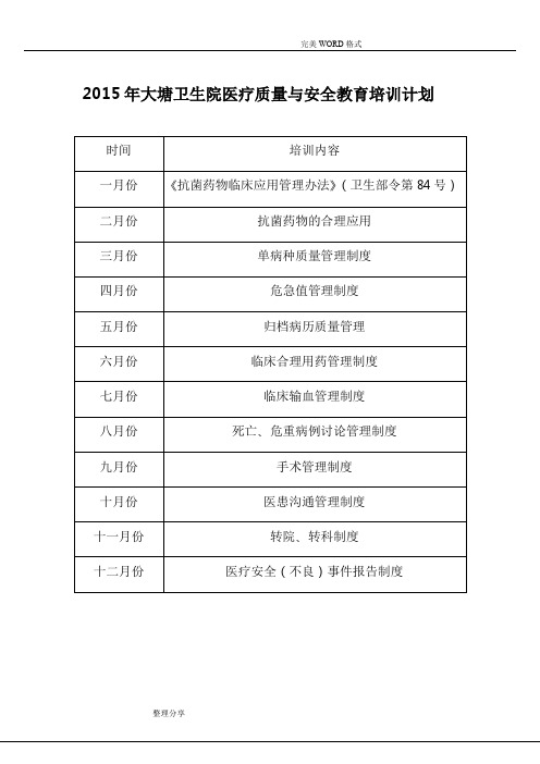 2016医疗质量及安全教育培训记录文本