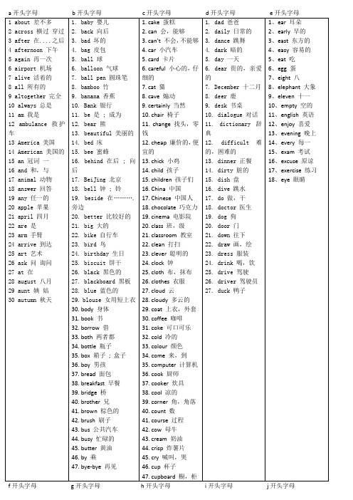 小学英语单词(按开头字母整理)
