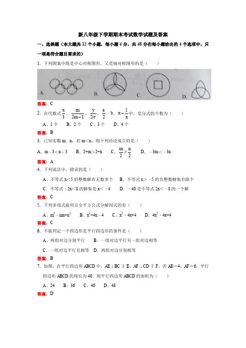 【三套打包】洛阳市八年级下学期期末数学试卷含答案
