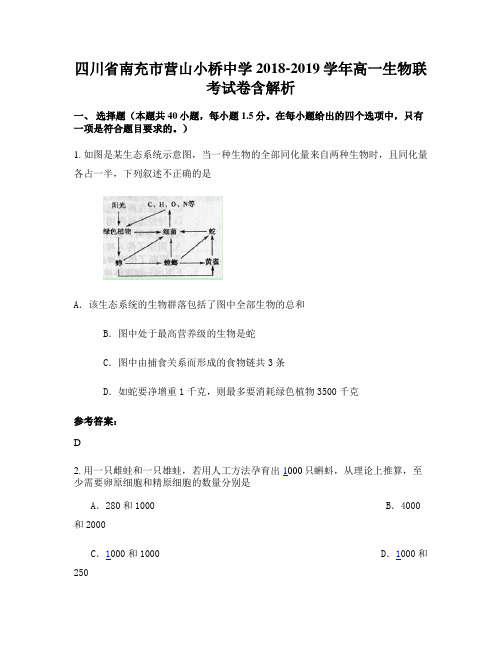 四川省南充市营山小桥中学2018-2019学年高一生物联考试卷含解析