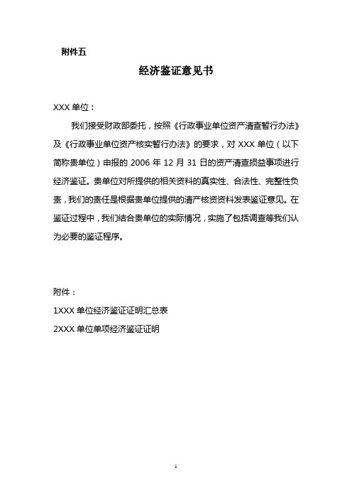 经济鉴证意见书