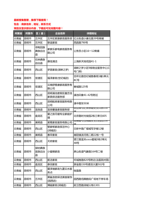 新版云南省昆明市家政服务企业公司商家户名录单联系方式地址大全306家