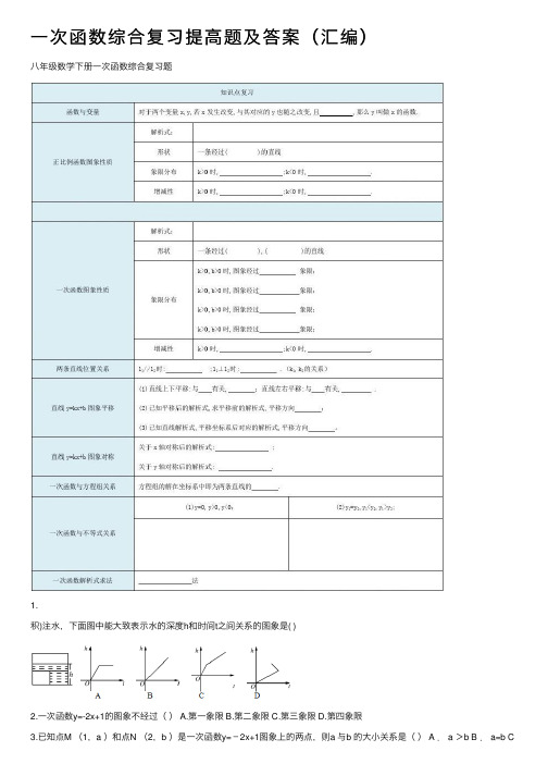 一次函数综合复习提高题及答案（汇编）