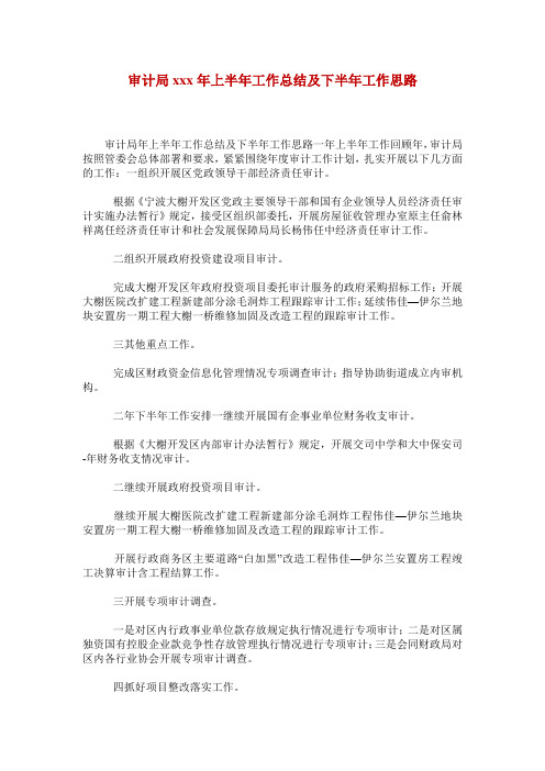 审计局xxx年上半年工作总结及下半年工作思路