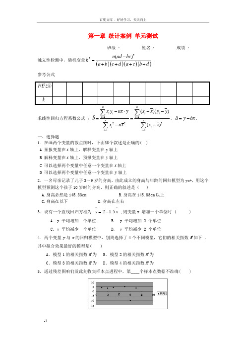 高二数学周清试题1统计案例文新人教A版