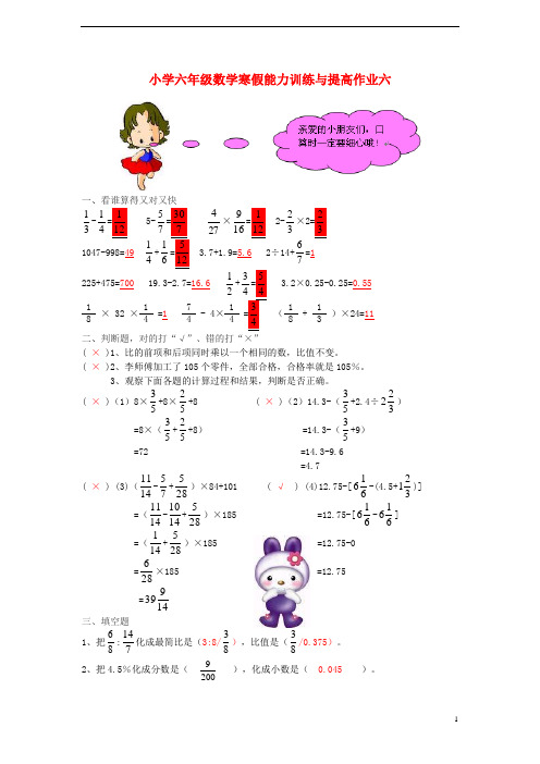 六年级数学寒假能力训练与提高15-6 苏教版