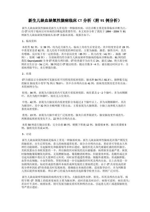 新生儿缺血缺氧性脑病临床CT分析(附91例分析)
