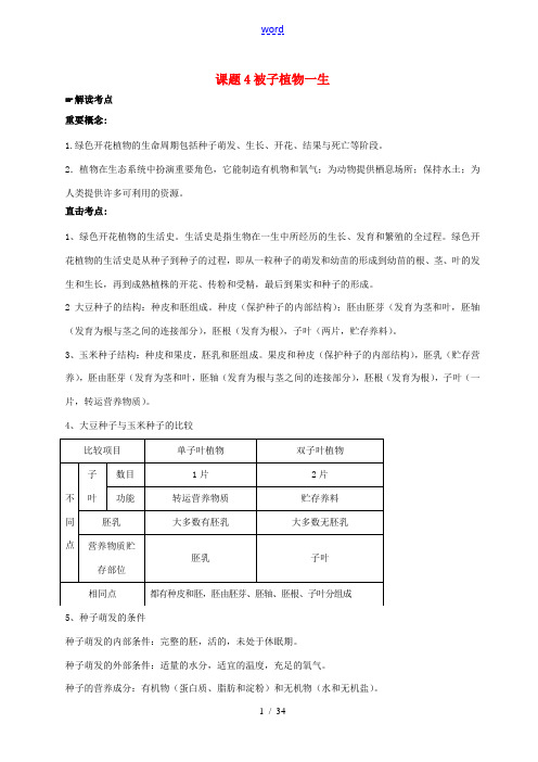 三年中考一年模拟中考生物真题专题高效训练 课题4 被子植物一生(含解析)-人教版初中九年级全册生物试