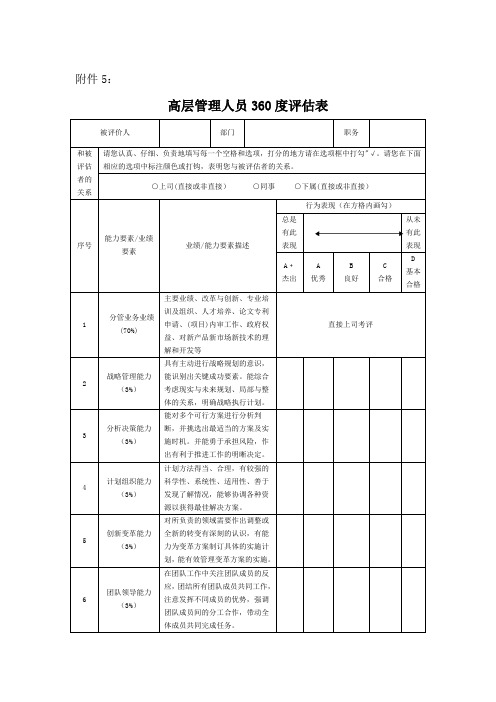 高层管理人员360度评估表