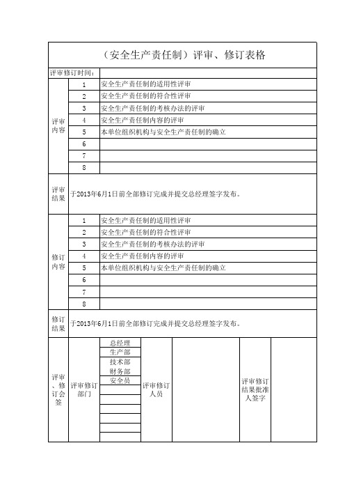 安全生产责任制评审、修订表