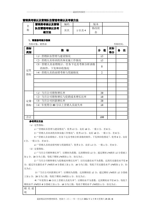 营销队伍管理考核以及考核方法