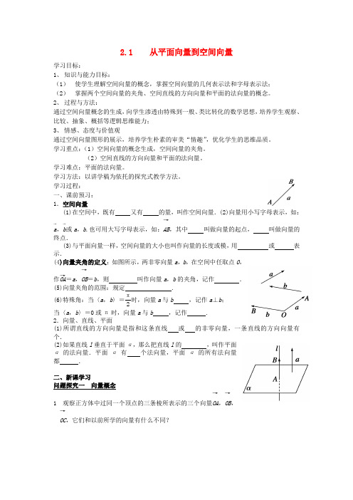高中数学第二章空间向量与立体几何2_1从平面向量到空间向量导学案无答案北师大版选修2_1