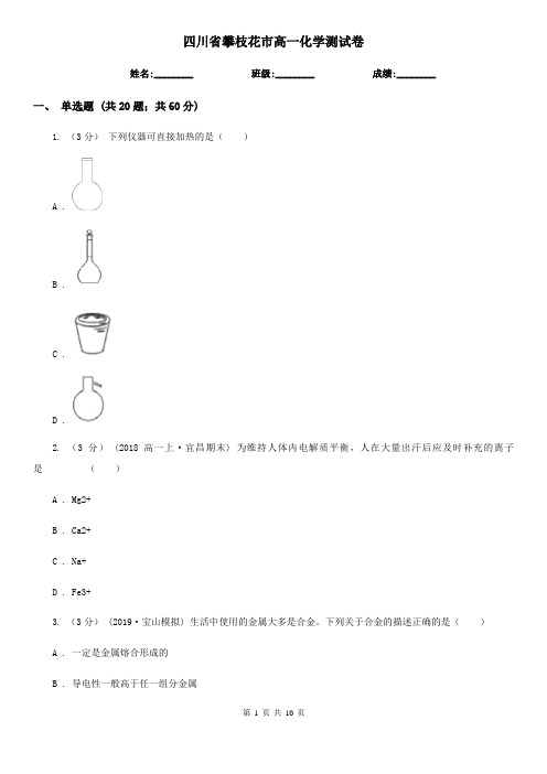 四川省攀枝花市高一化学测试卷