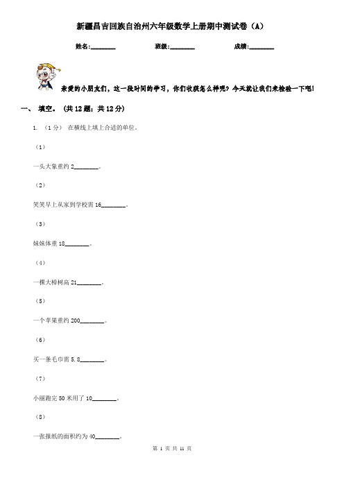 新疆昌吉回族自治州六年级数学上册期中测试卷(A)