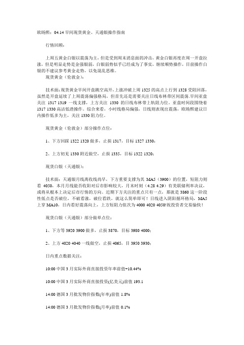 04月14日早间现货黄金白银操作建议