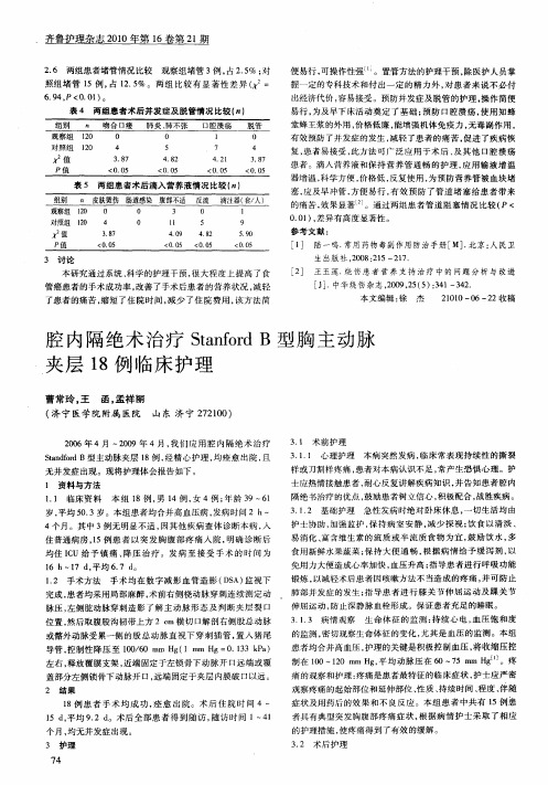 腔内隔绝术治疗Stanford B型胸主动脉夹层18例临床护理