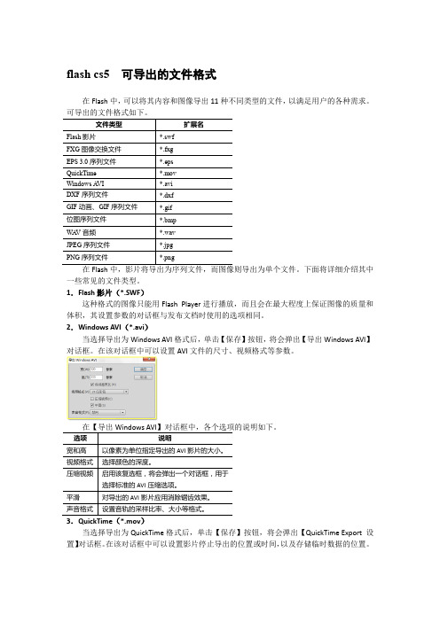 flash cs5  可导出的文件格式