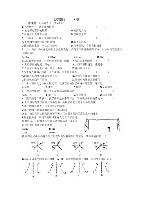 《光现象》     A级有答案