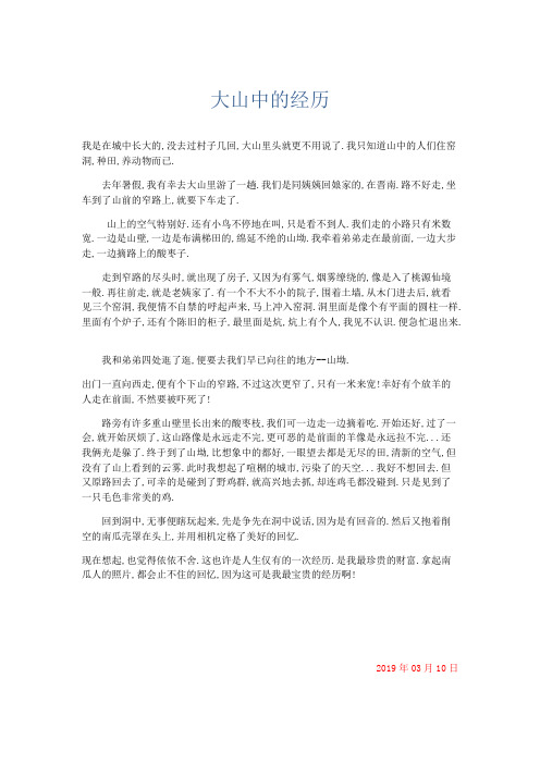 初中记叙文 大山中的经历-精品