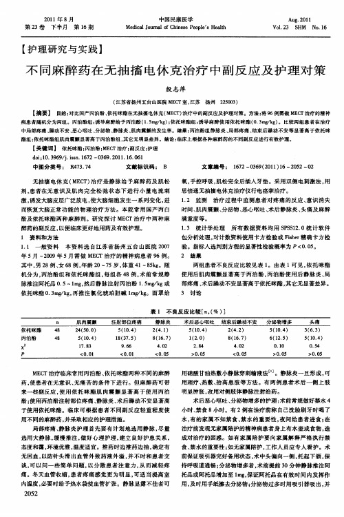 不同麻醉药在无抽搐电休克治疗中副反应及护理对策