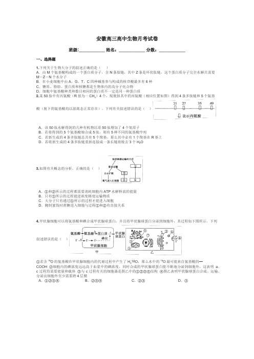 安徽高三高中生物月考试卷带答案解析
