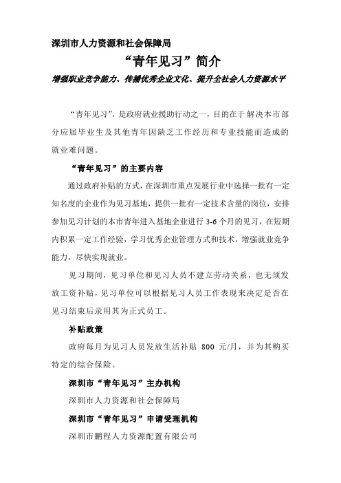 青年见习简介(深圳市人力资源和社会保障局)