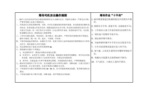 塔吊司机安全操作规程及十不吊