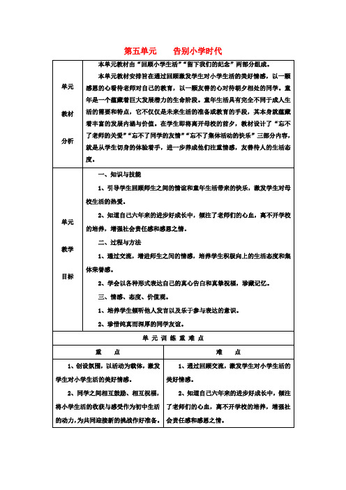 六年级品社下册《第五单元 告别小学时代》单元教案 未来版