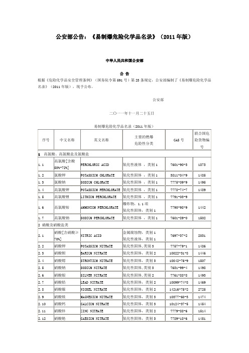 易制爆化学药品名录