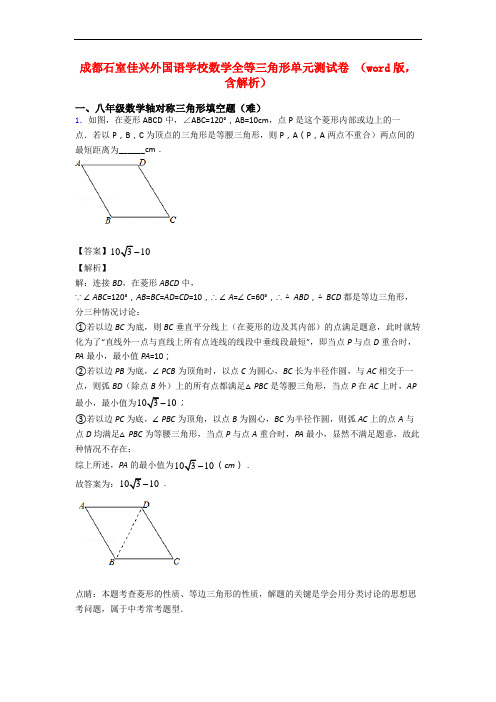 成都石室佳兴外国语学校数学全等三角形单元测试卷 (word版,含解析)