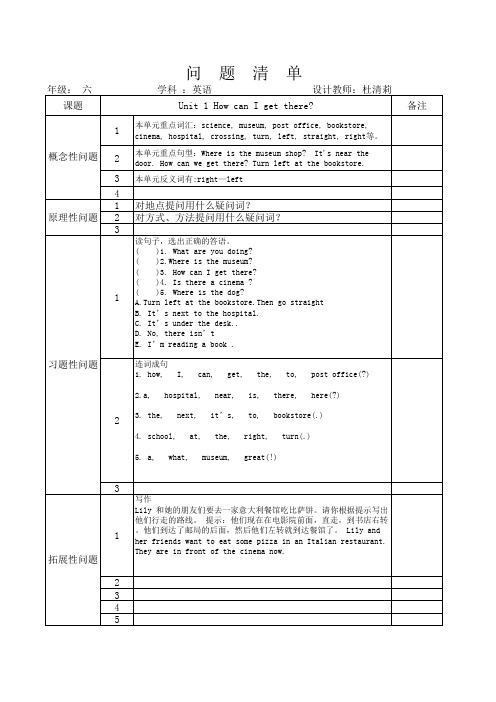 六年级英语 问题清单U1-U6