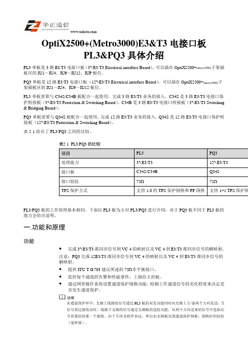 OptiX2500+(Metro3000)E3&T3电接口板PL3&PQ3具体介绍