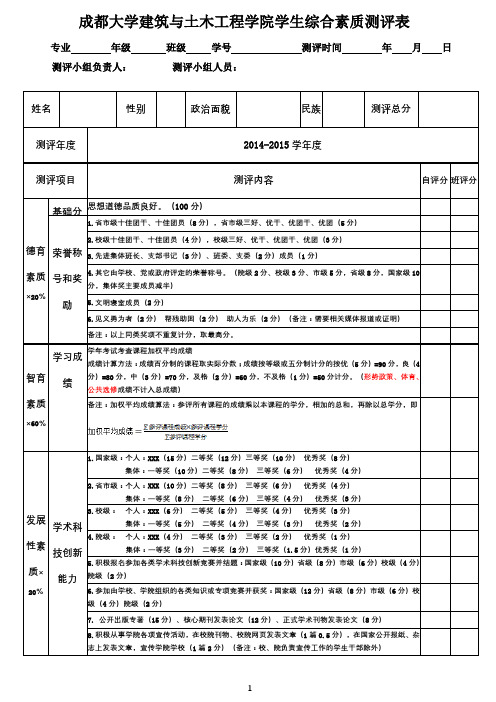 成都大学建筑与土木工程学院学生综合素质测评表【模板】