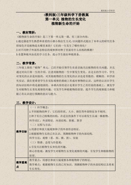 教科小学科学三下《1.1.植物新生命的开始》教案(2)