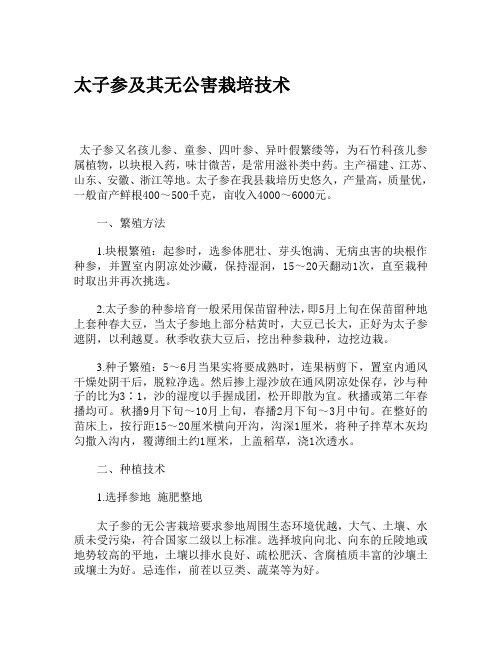 太子参及其无公害栽培技术
