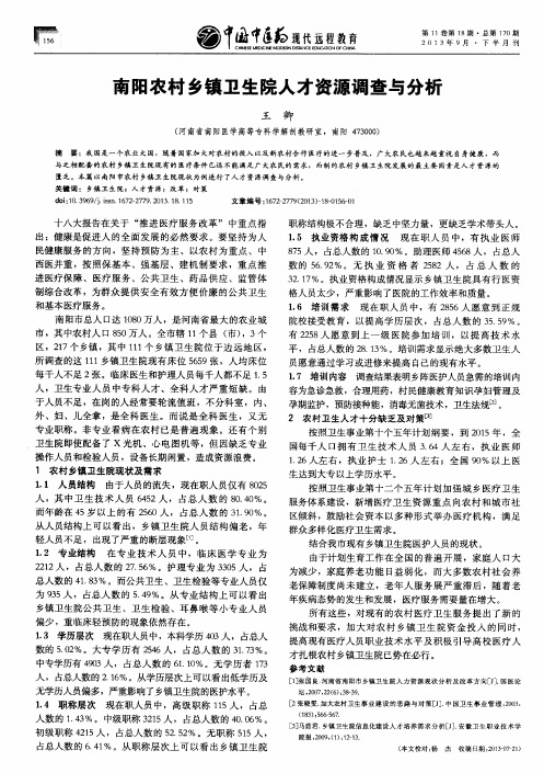 南阳农村乡镇卫生院人才资源调查与分析