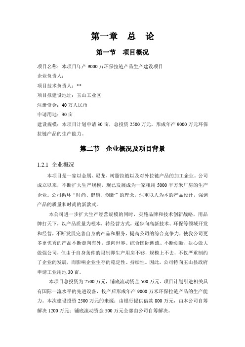 环保拉链产品生产建设项目可行性研究报告