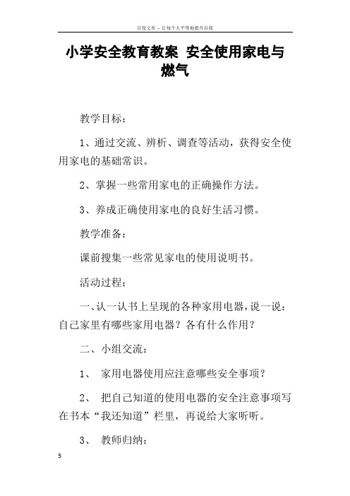 小学安全教育教案安全使用家电与燃气